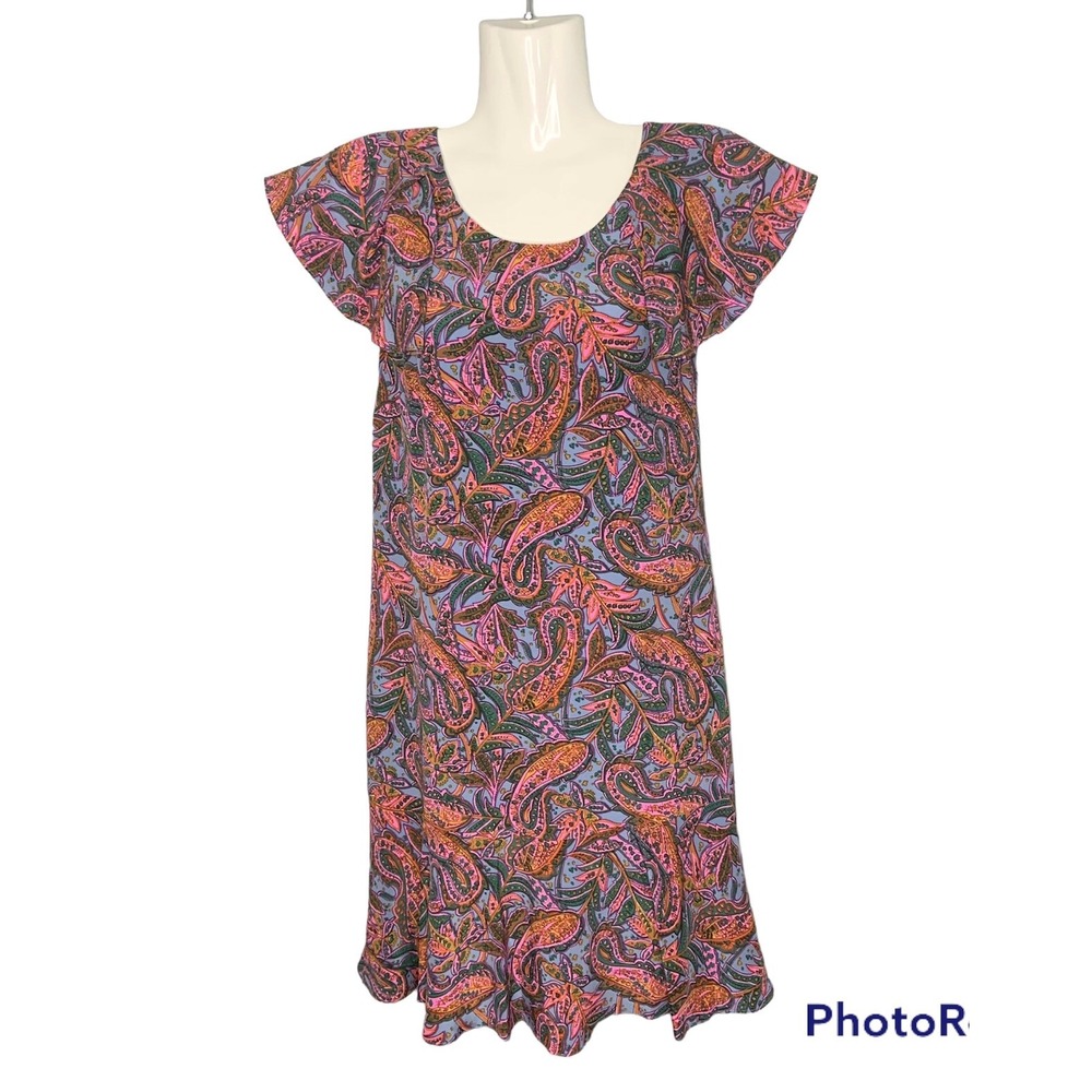 J Crew Silk Dress Paisley Multicolor Ruffled Sleeve Lined Size 4 Flounce Hem